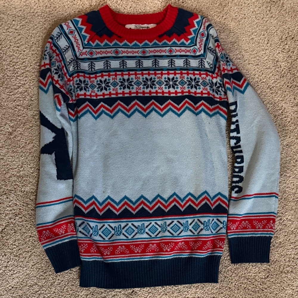 Dutch Bros Red and Blue Crewneck Sweater